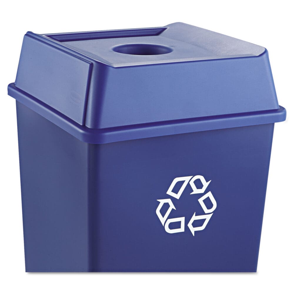 Untouchable Bottle and Can Recycling Top, Round Opening,  20.13w x 20.13d x 6.25h, Blue - Image 2