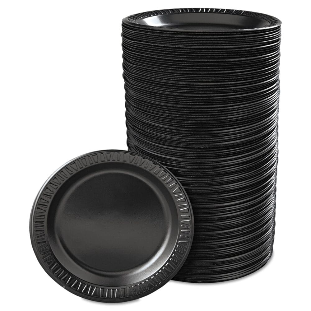 Quiet Classic Laminated Foam Dinnerware, Plate, 9" dia, Black, 125/Pack, 4 Packs/Carton - Image 3