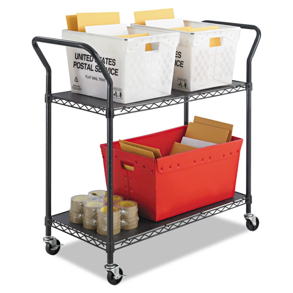 Wire Utility Cart, Metal, 2 Shelves, 400 lb Capacity, 43.75" x 19.25" x 40.5", Black - Image 2