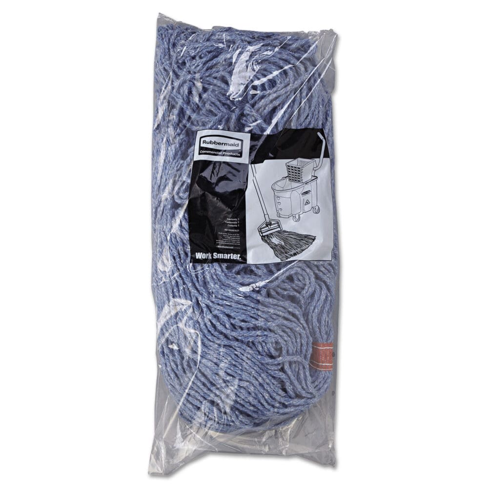 Cotton/Synthetic Cut-End Blend Mop Head, 24 oz, 1" Band, Blue, 12/Carton - Image 2