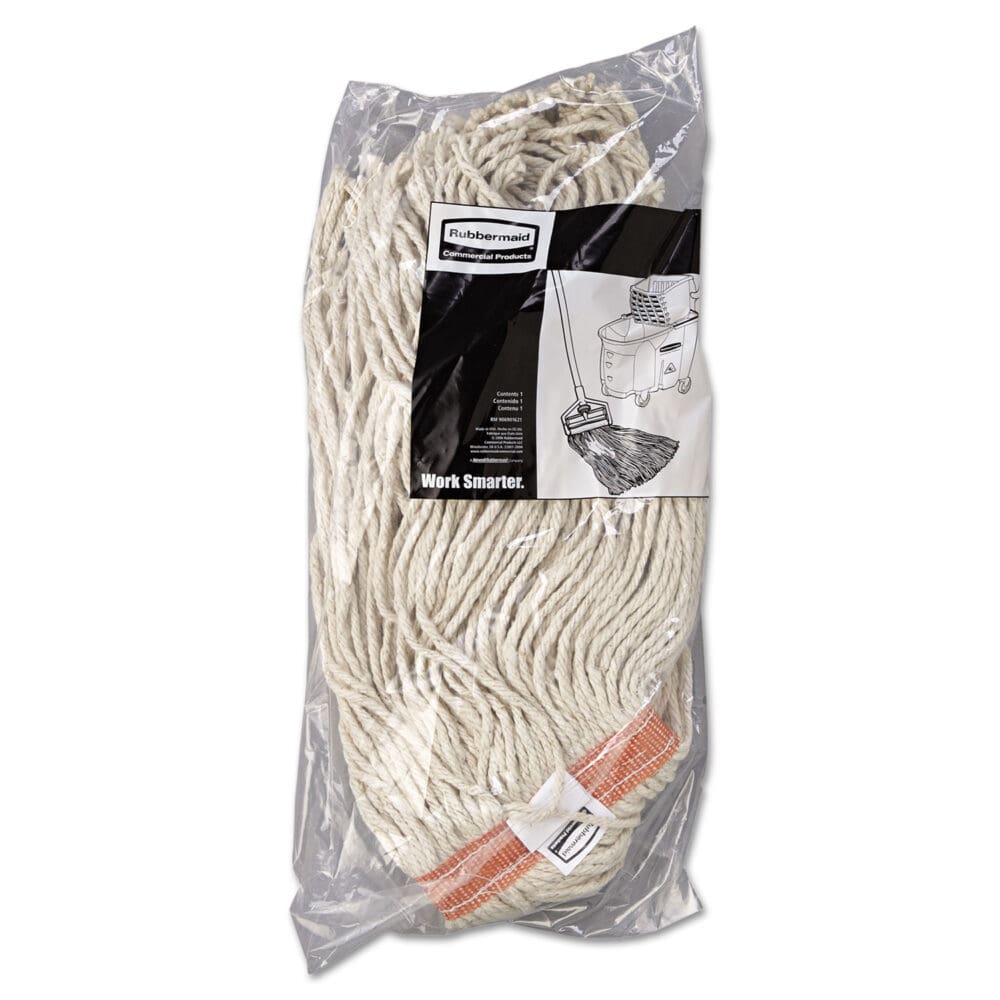 Premium Cut-End Cotton Wet Mop Head, 16oz, White, 1" Orange Band, 12/Carton - Image 3