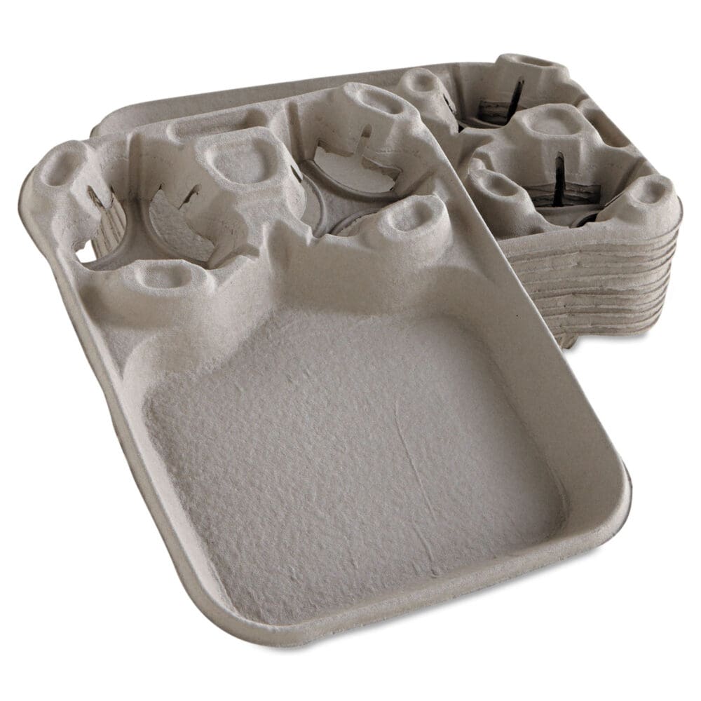 StrongHolder Molded Fiber Cup/Food Trays, 8 oz to 44 oz, 2 Cups, Beige, 100/Carton - Image 2