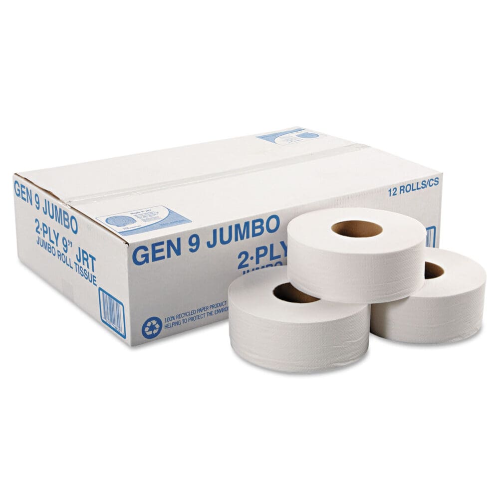 Jumbo Roll Bath Tissue, Septic Safe, 2-Ply, White, 3.3" x 700 ft, 12/Carton - Image 3