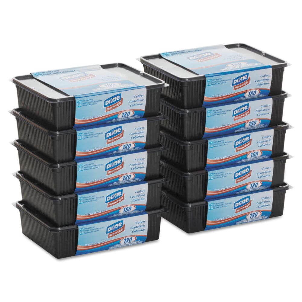 Cutlery Keeper Tray with Clear Plastic Utensils: 600 Forks, 600 Knives, 600 Spoons - Image 3