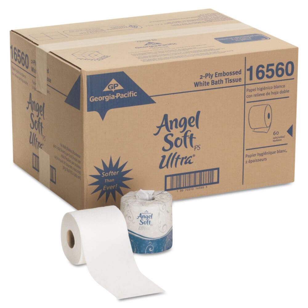 Angel Soft ps Ultra 2-Ply Premium Bathroom Tissue, Septic Safe, White, 400 Sheets/Roll, 60/Carton - Image 3