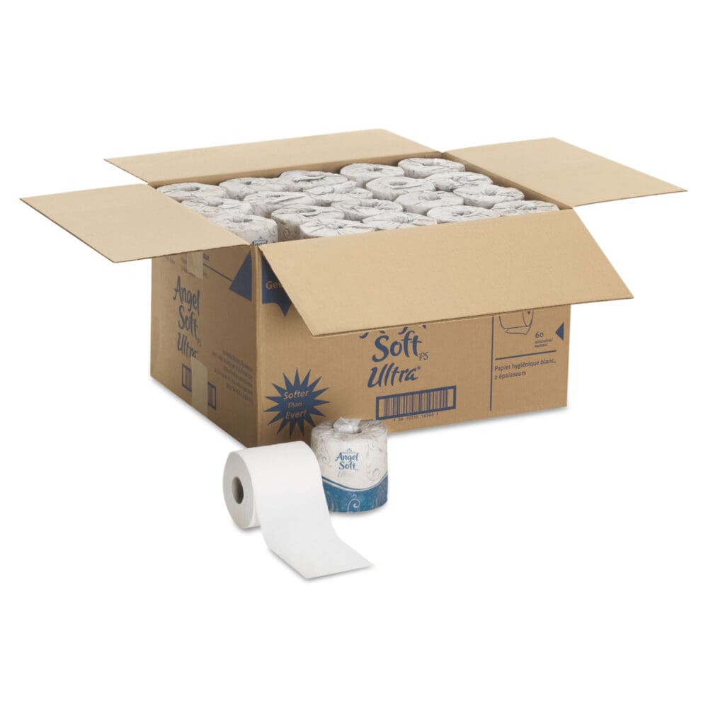 Angel Soft ps Ultra 2-Ply Premium Bathroom Tissue, Septic Safe, White, 400 Sheets/Roll, 60/Carton - Image 2