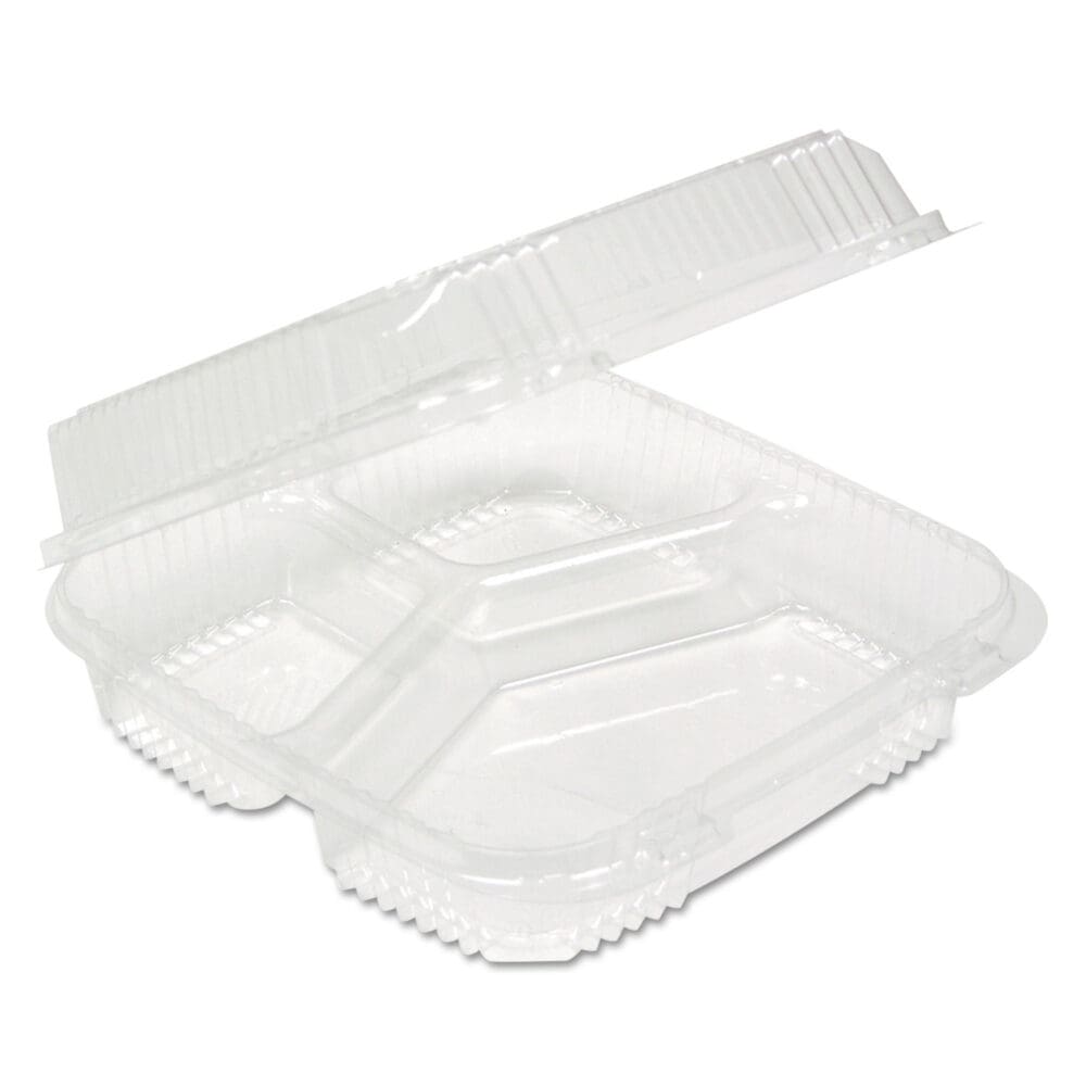 ClearView SmartLock Hinged Lid Container, 3-Compartment, 5 oz/14 oz, 8.2 x 8.34 x 2,91, Clear, Plastic, 200/Carton - Image 2