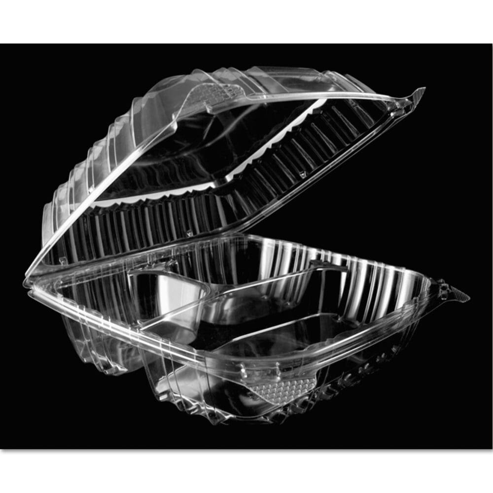 ClearSeal Hinged-Lid Plastic Containers, 8.25 x 8.25 x 3, Clear, Plastic, 125/Pack, 2 Packs/Carton - Image 6
