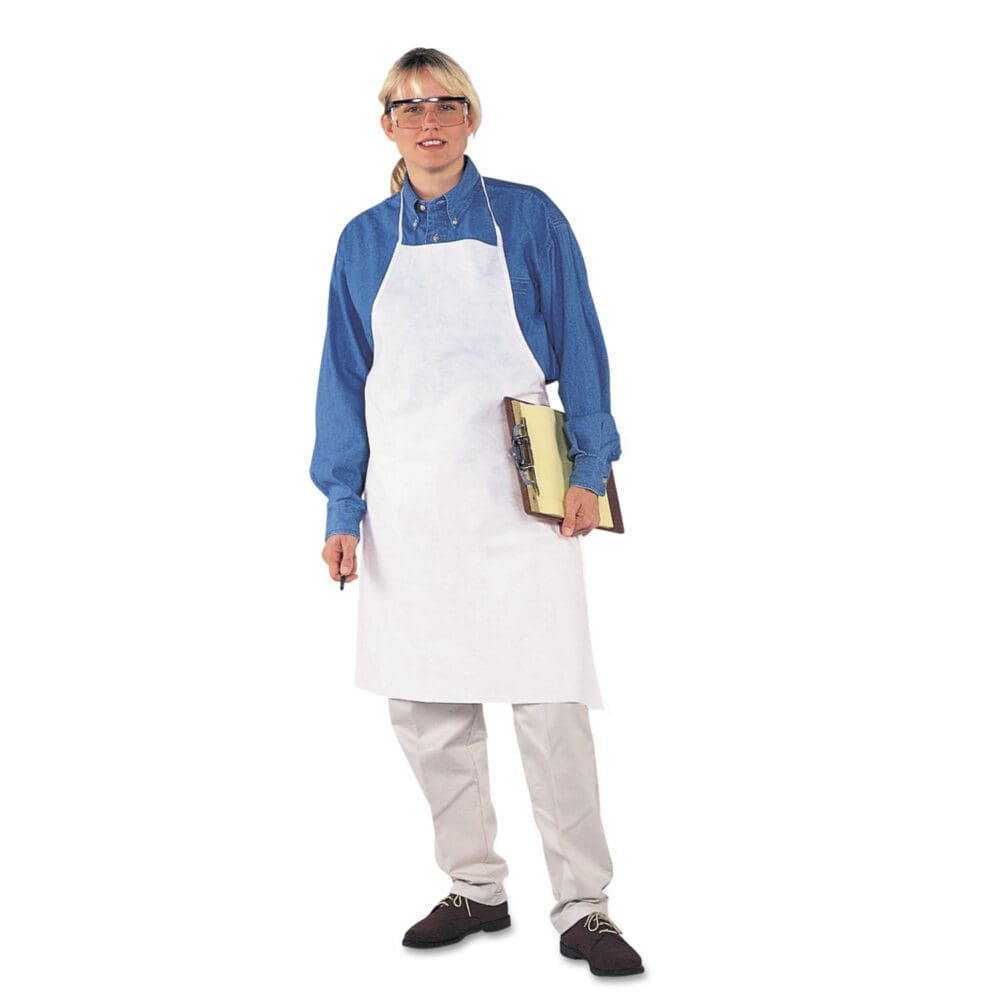 A40 Liquid/Particle Protection Apron, Film Laminate, 28 x 40, White, 100/Carton - Image 2