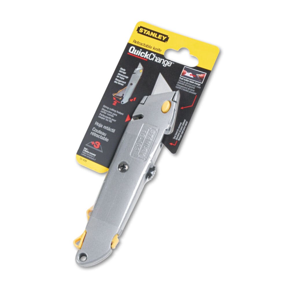 Quick-Change Utility Knife with Twine Cutter and (3) Retractable Blades, 6" Metal Handle, Gray, 6/Box - Image 5