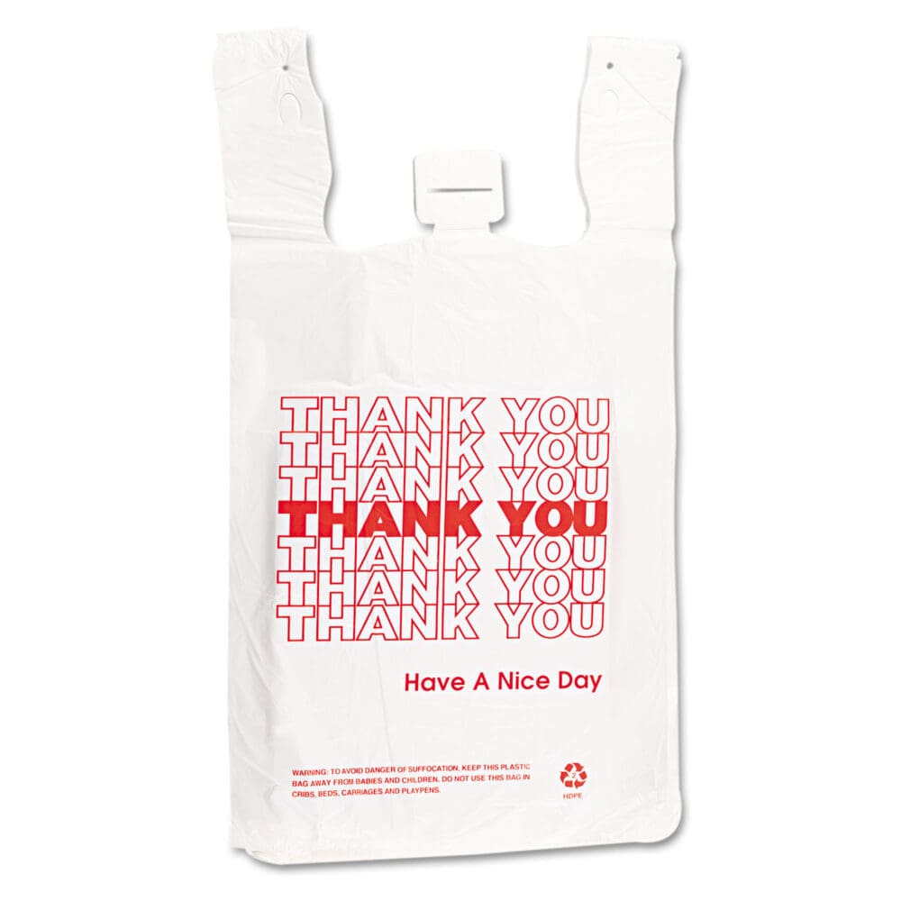 Plastic Thank-You T-Sack, 2 mil, 4" x 15", White, 2,000/Carton - Image 2