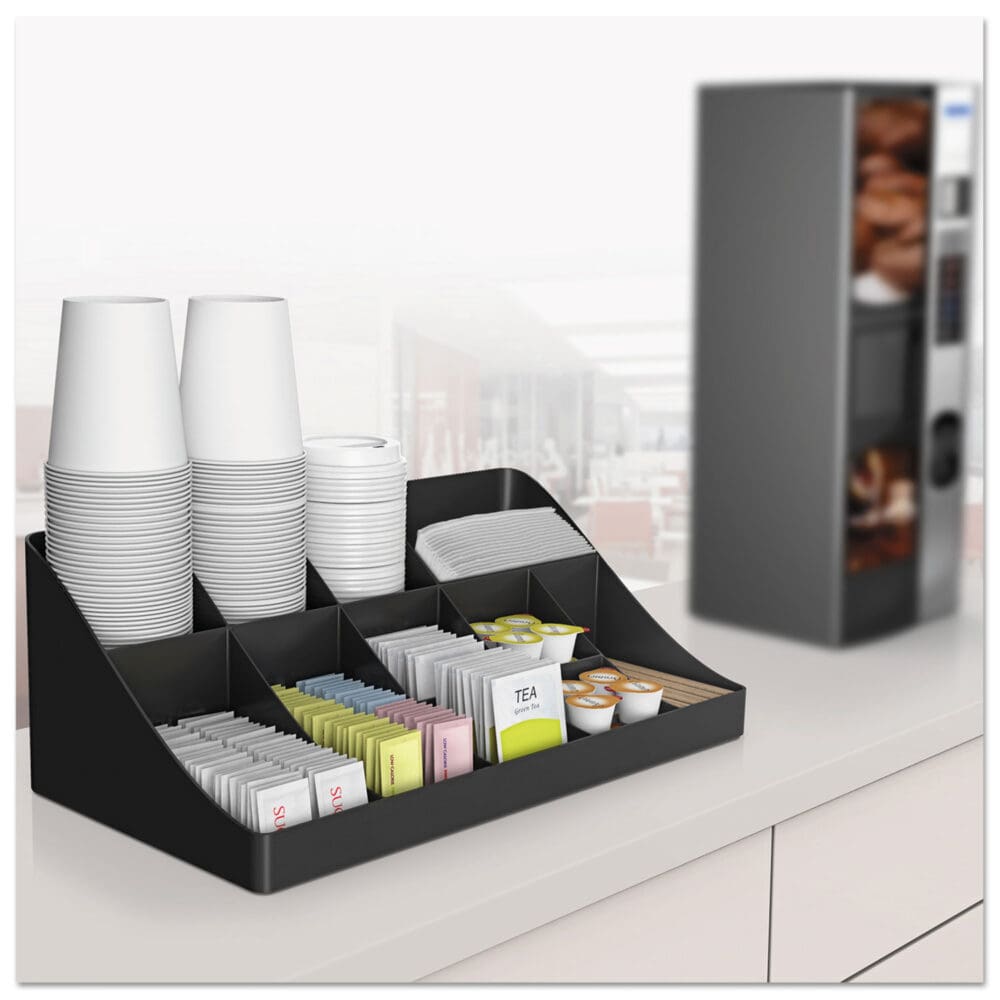 11-Compartment Coffee Condiment Organizer, 18.25 x 6.63 x 9.78, Black - Image 3