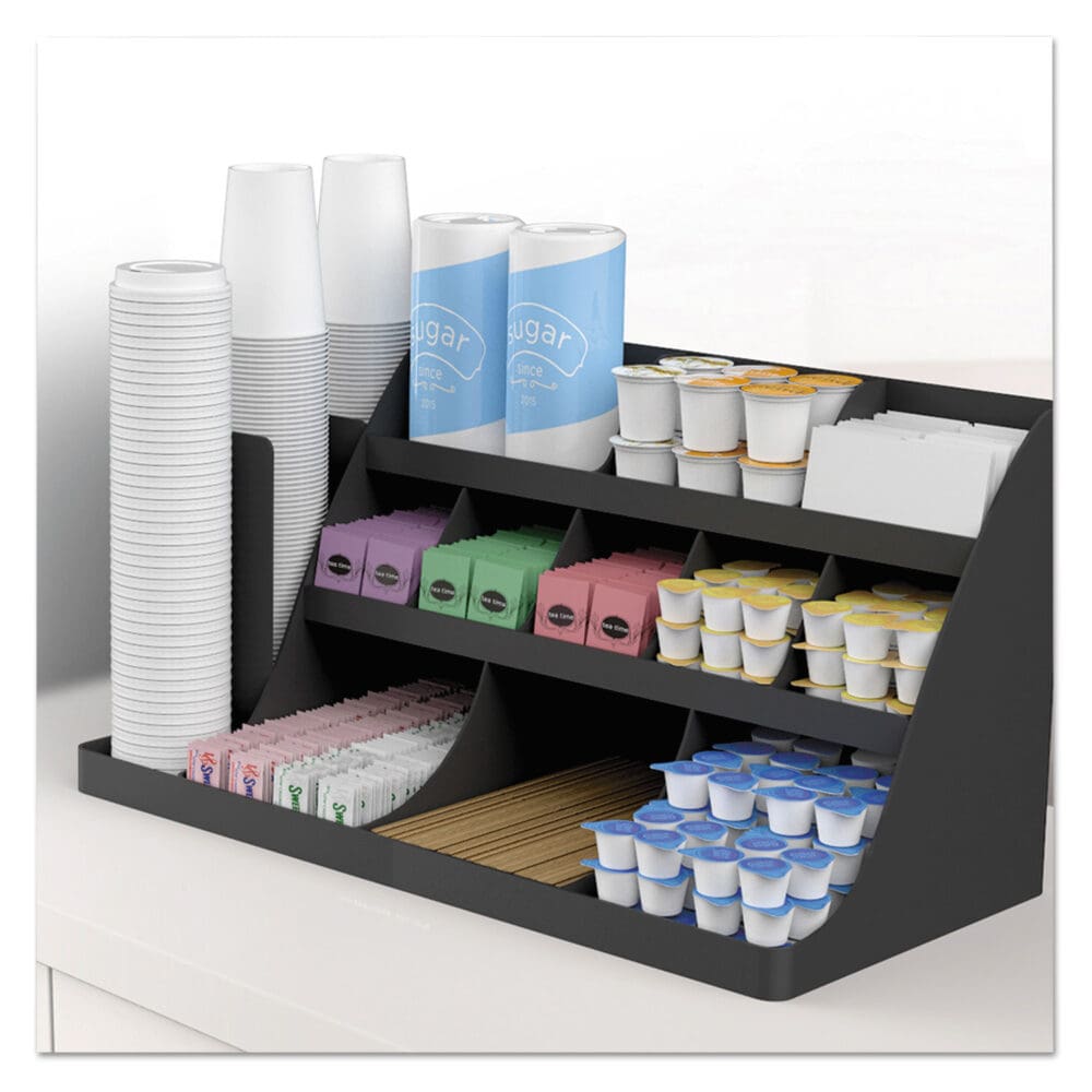 Extra Large Coffee Condiment and Accessory Organizer, 14 Compartment, 24 x 11.8 x 12.5, Black - Image 2