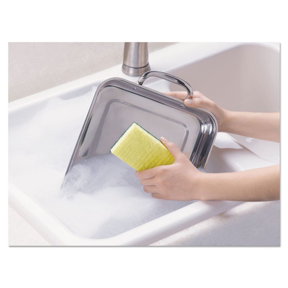 Heavy-Duty Scrub Sponge, 4.5 x 2.7, 0.6" Thick, Yellow/Green, 3/Pack - Image 4