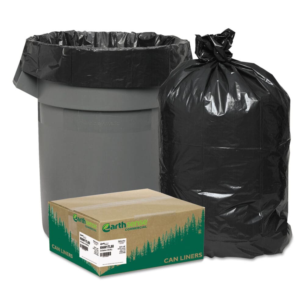 Linear Low Density Large Trash and Yard Bags, 33 gal, 0.9 mil, 32.5" x 40", Black, 80/Carton - Image 2