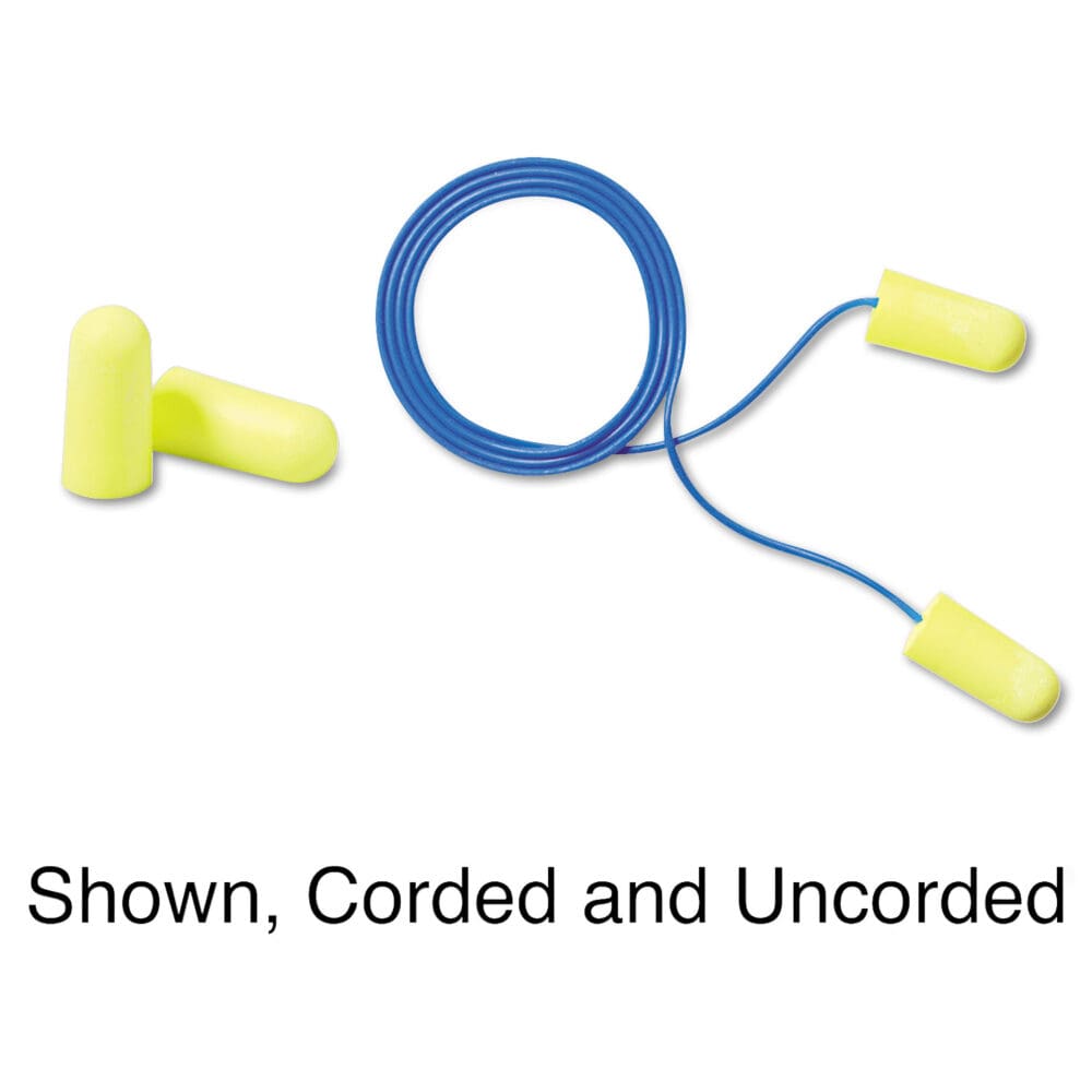 E-A-Rsoft Yellow Neon Soft Foam Earplugs, Corded, Regular Size, 200 Pairs/Box - Image 2