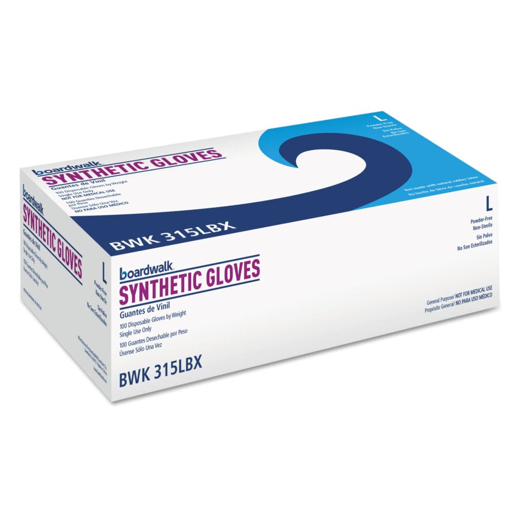 Powder-Free Synthetic Vinyl Gloves, Large, Beige, 4 mil, 100/Box