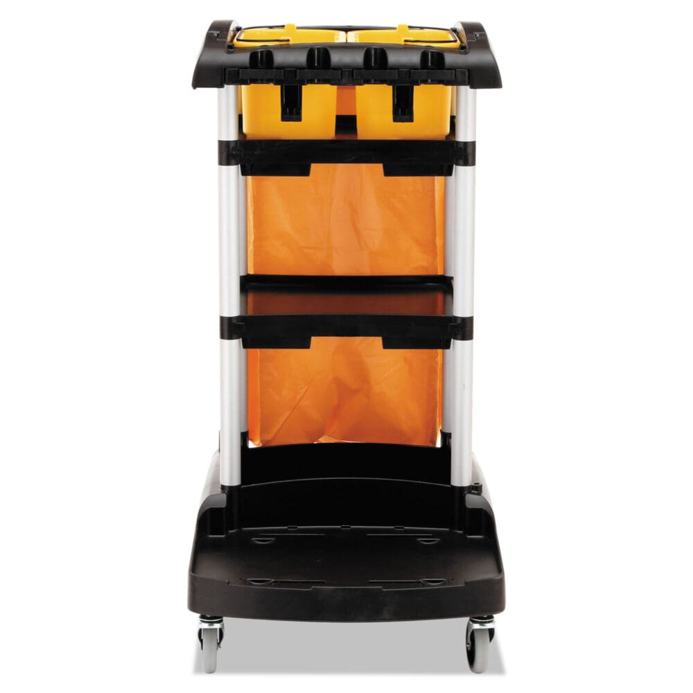 High Capacity Cleaning Cart, Plastic, 4 Shelves, 2 Bins, 21.75" x 49.75" x 38.38", Black - Image 6