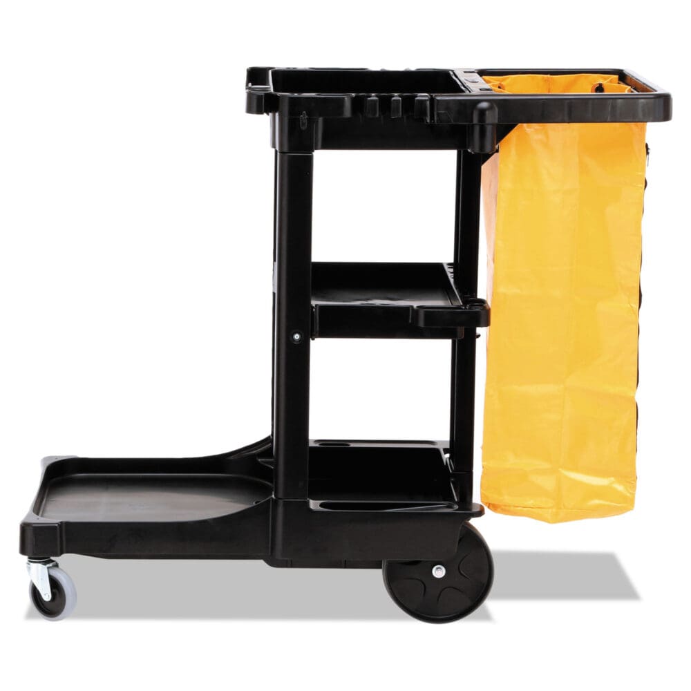 Multi-Shelf Cleaning Cart, Plastic, 4 Shelves, 1 Bin, 20" x 45" x 38.25", Black - Image 5