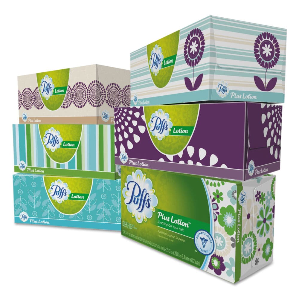 Plus Lotion Facial Tissue, 2-Ply, White, 124 Sheets/Box, 6 Boxes/Pack, 4 Packs/Carton - Image 5