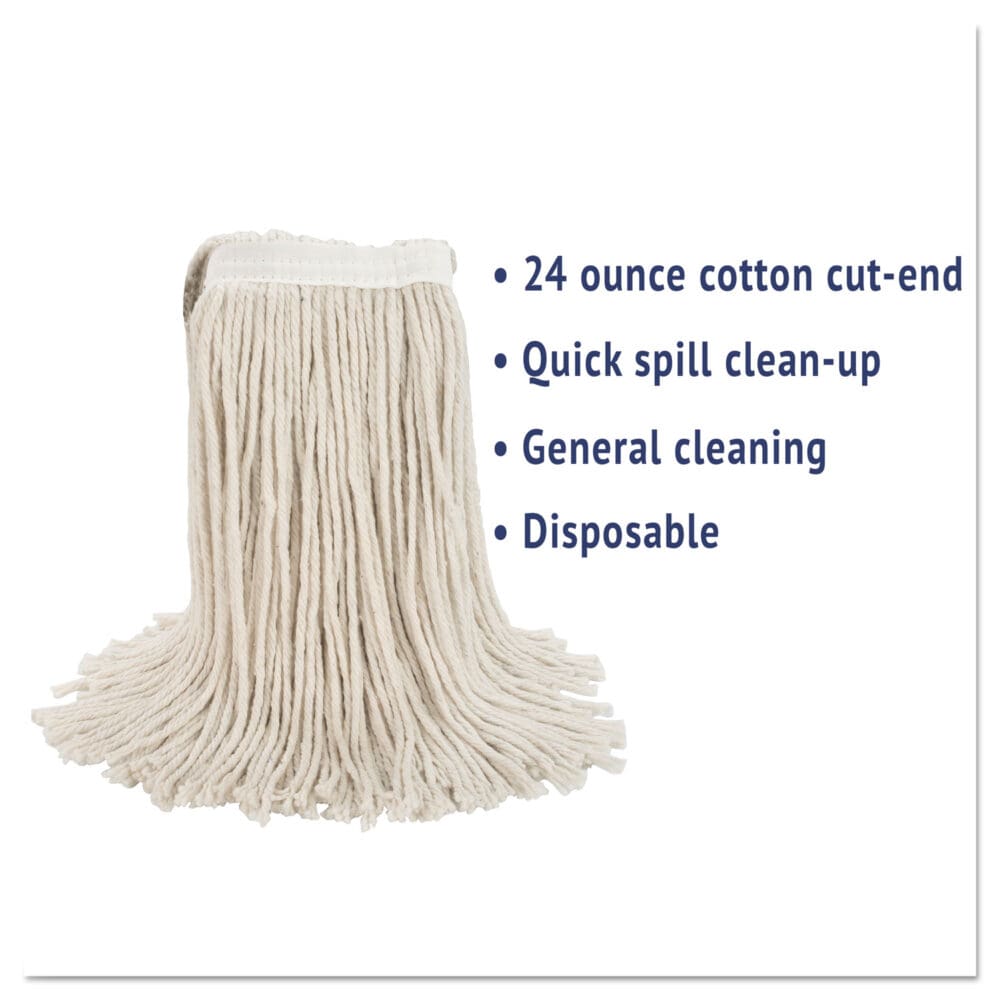 Premium Cut-End Wet Mop Heads, Cotton, 24oz, White, 12/Carton - Image 2