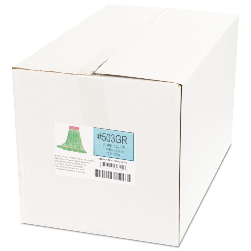 Super Loop Wet Mop Head, Cotton/Synthetic Fiber, 5" Headband, Large Size, Green, 12/Carton - Image 6