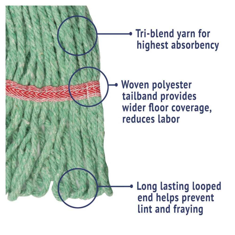 Super Loop Wet Mop Head, Cotton/Synthetic Fiber, 5" Headband, Large Size, Green - Image 3