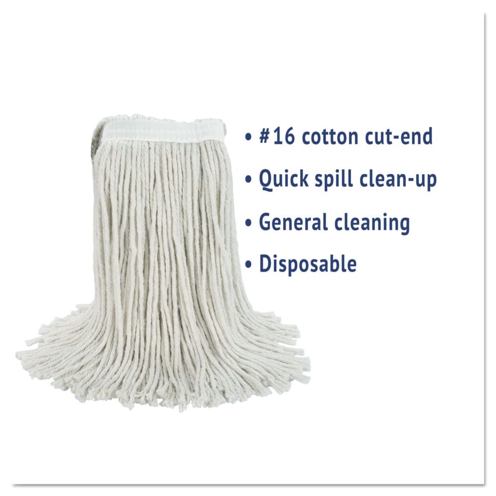 Cut-End Wet Mop Head, Cotton, #16, White, 12/Carton - Image 2