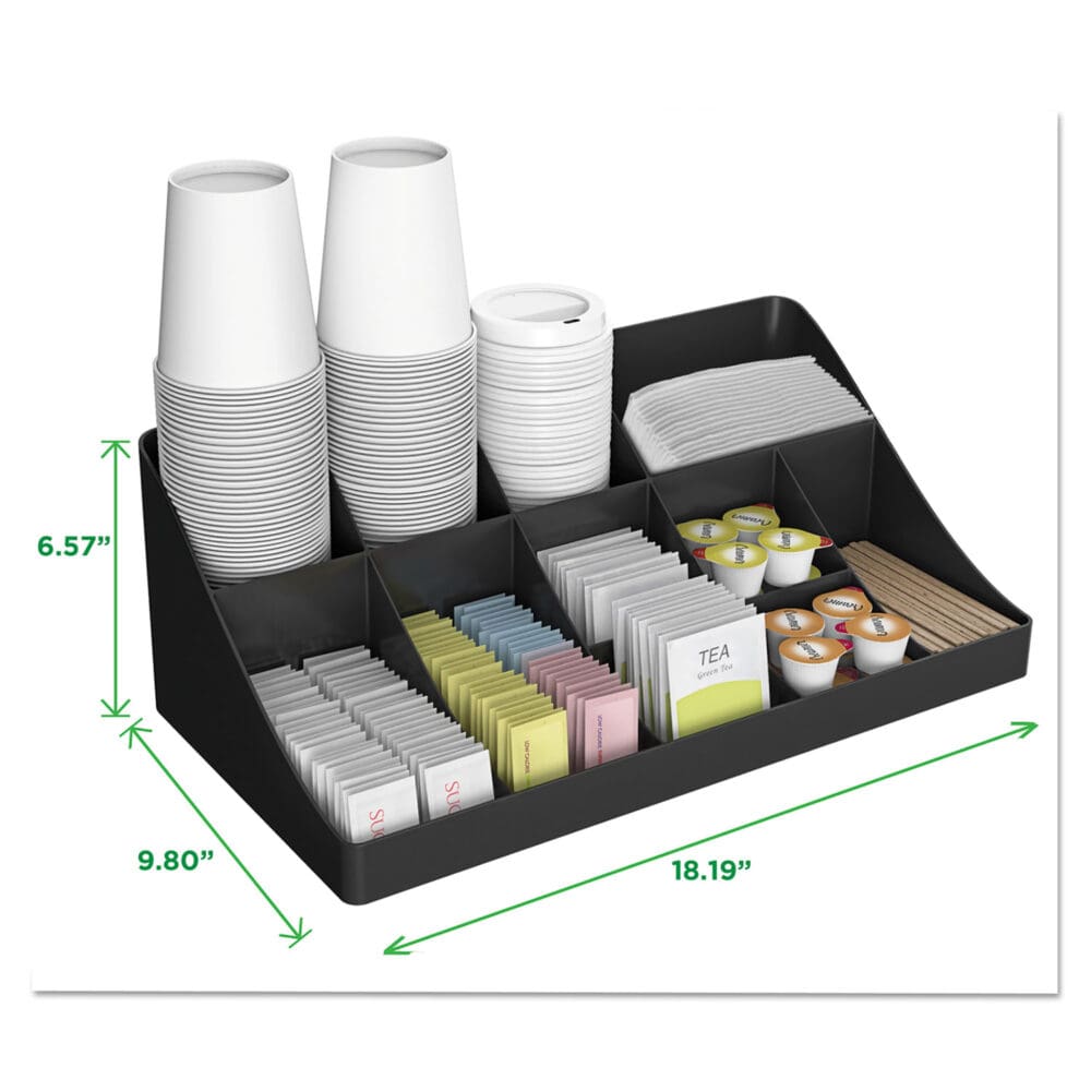 11-Compartment Coffee Condiment Organizer, 18.25 x 6.63 x 9.78, Black - Image 8