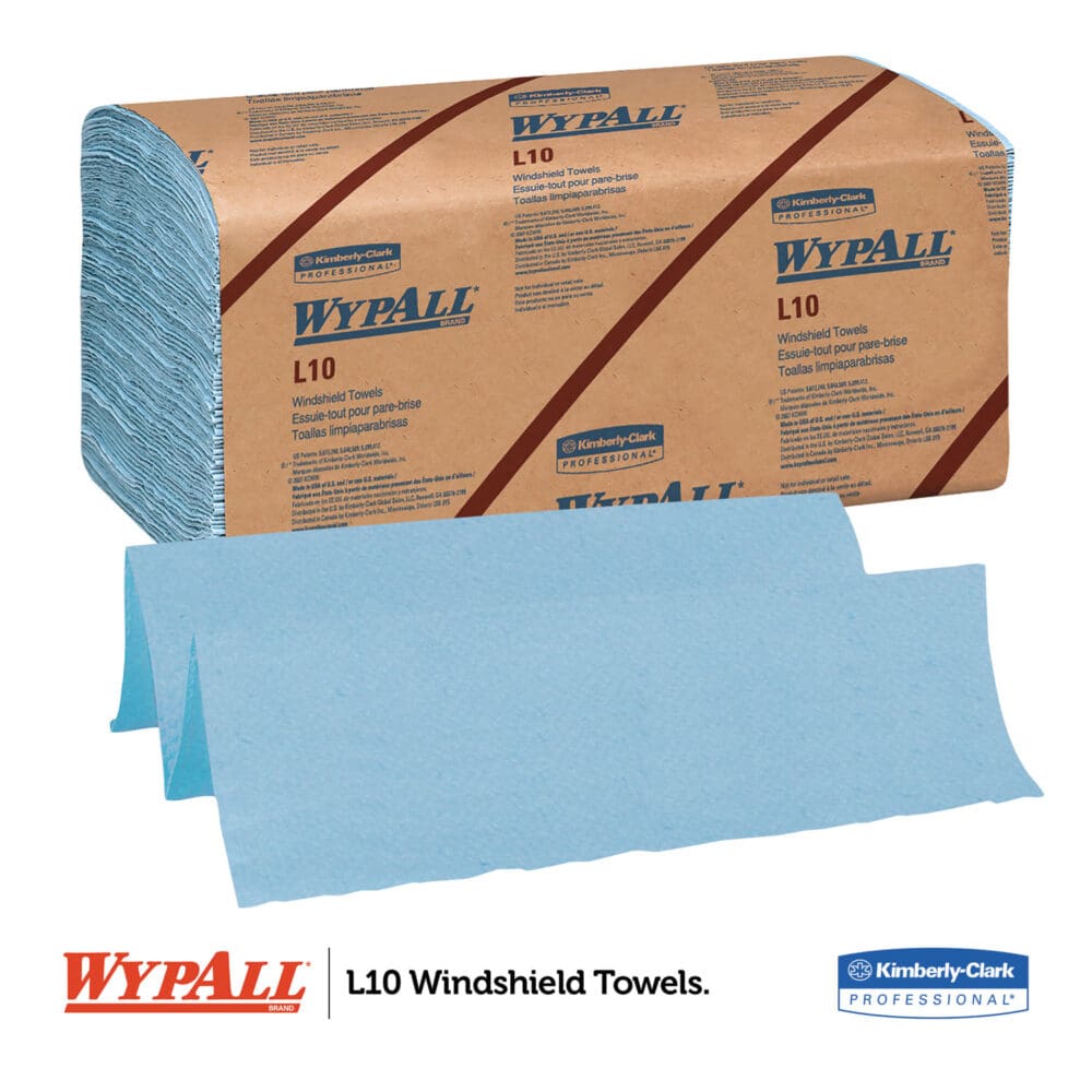L10 Windshield Wipers, Banded, 2-Ply, 9.38 x 10.25, Light Blue, 140/Pack, 16 Packs/Carton - Image 2