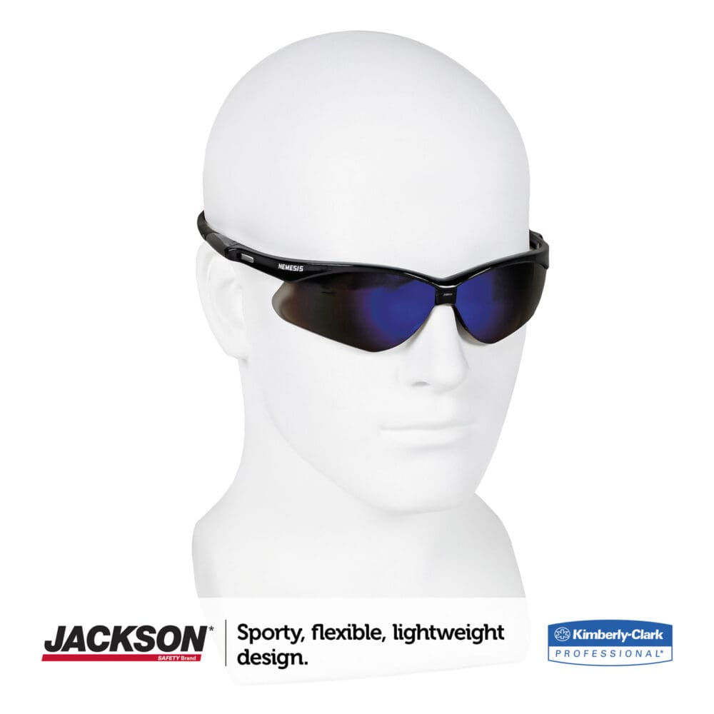 Nemesis Safety Glasses, Black Frame, Blue Mirror Lens - Image 3