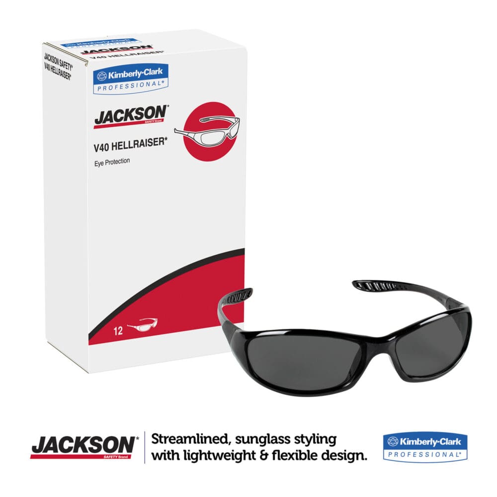 V40 HellRaiser Safety Glasses, Black Frame, Smoke Lens - Image 3