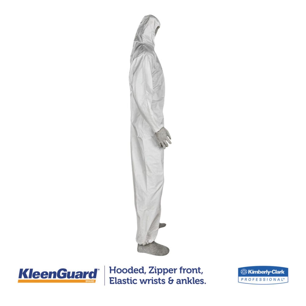 A35 Liquid and Particle Protection Coveralls, Zipper Front, Hooded, Elastic Wrists and Ankles, 2X-Large, White, 25/Carton - Image 2