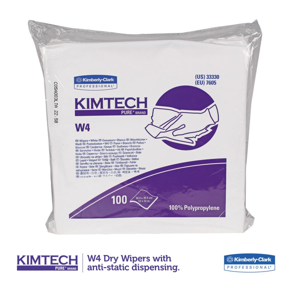 W4 Critical Task Wipers, Flat Double Bag, 12 x 12, Unscented, White, 100/Bag, 5 Bags/Carton - Image 2