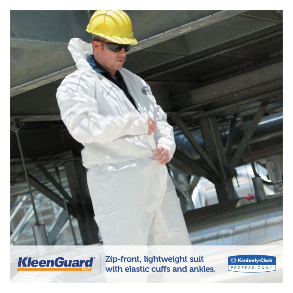 A35 Liquid and Particle Protection Coveralls, Zipper Front, Hooded, Elastic Wrists and Ankles, Large, White, 25/Carton - Image 5