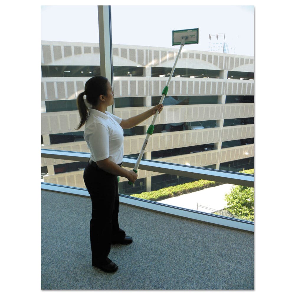 SpeedClean Window Cleaning Kit, 72" to 80", Extension Pole With 8" Pad Holder, Silver/Green - Image 3
