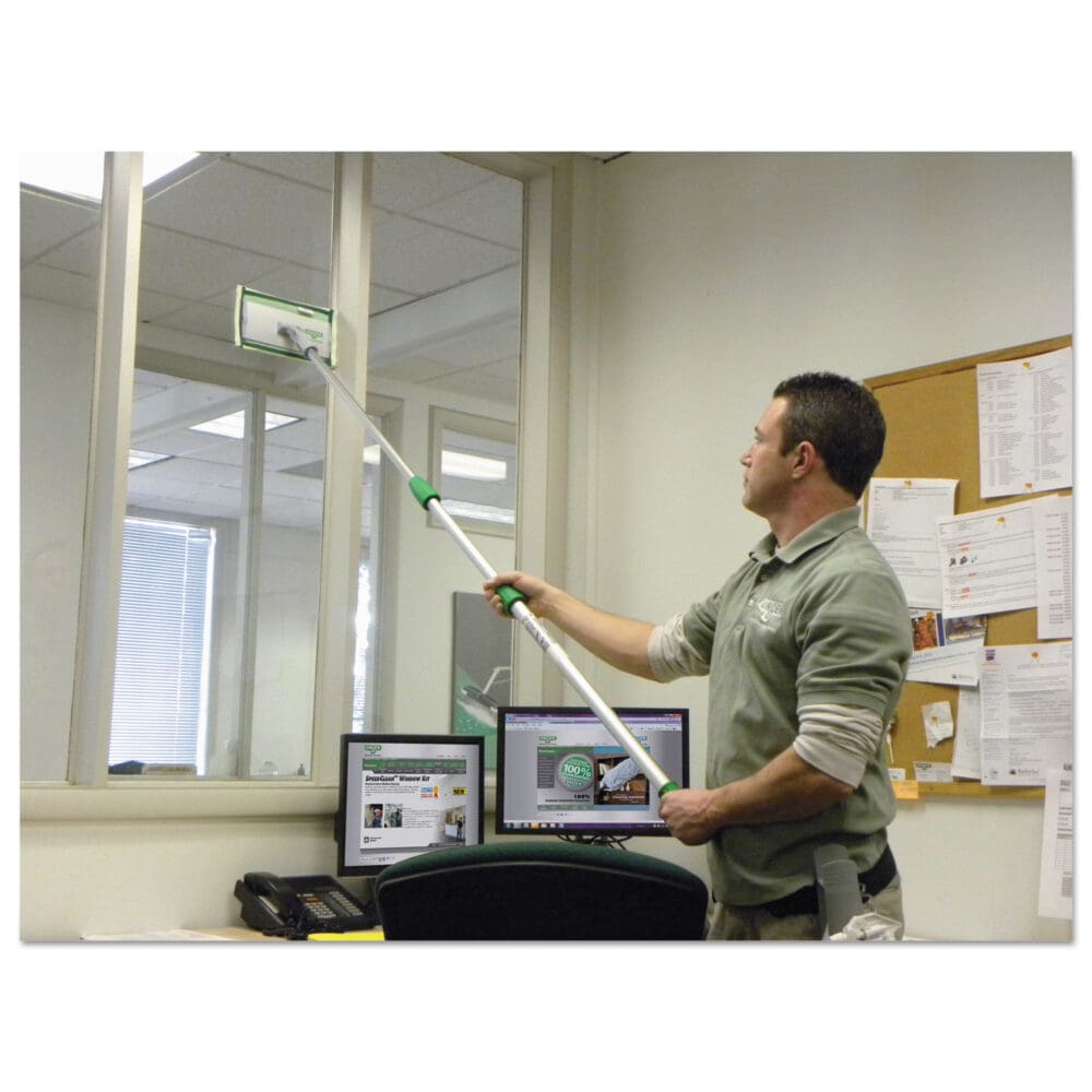 SpeedClean Window Cleaning Kit, 72" to 80", Extension Pole With 8" Pad Holder, Silver/Green - Image 2