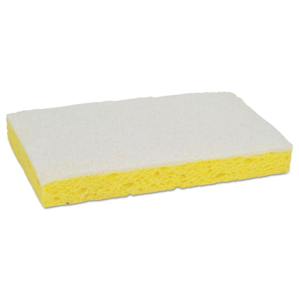 Light-Duty Scrubbing Sponge, #63, 3.6 x 6.1, 0.7" Thick, Yellow/White, 20/Carton - Image 3