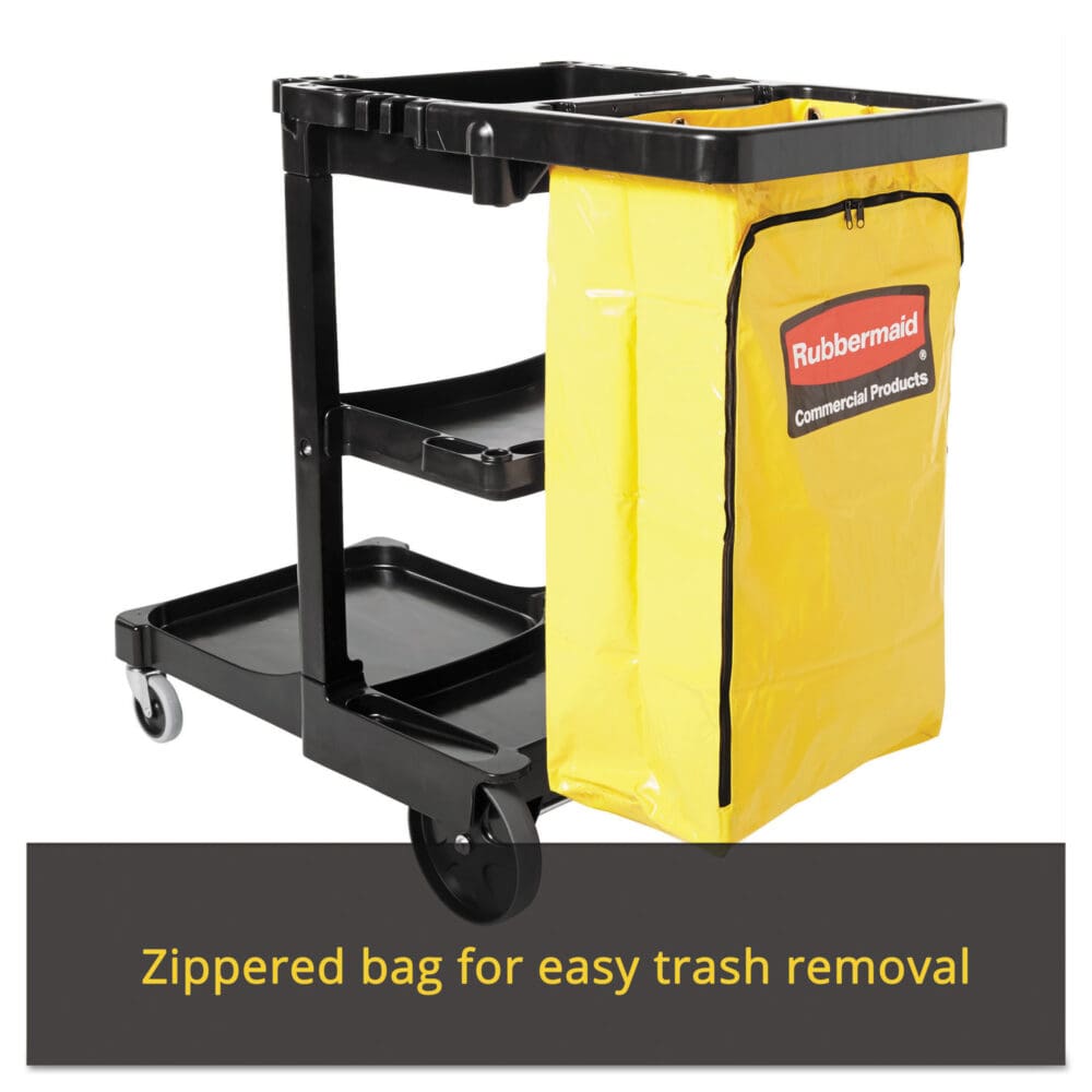Multi-Shelf Cleaning Cart, Plastic, 4 Shelves, 1 Bin, 20" x 45" x 38.25", Black - Image 3