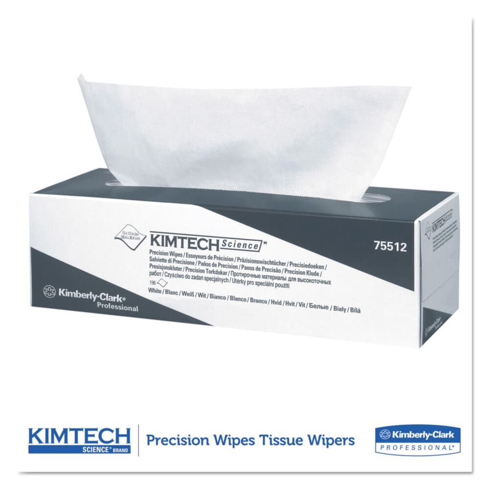 Precision Wipers, POP-UP Box, 1-Ply, 11.8 x 11.8, Unscented, White, 196/Box, 15 Boxes/Carton - Image 2