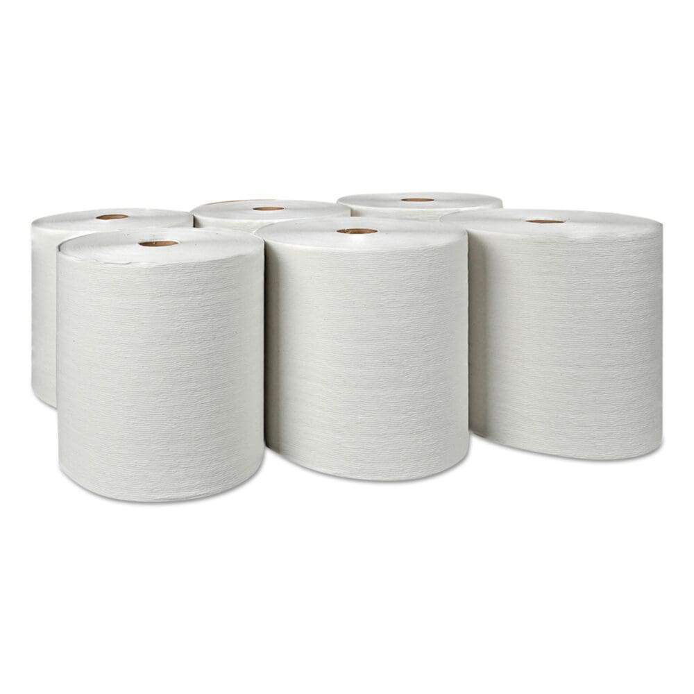 Hard Roll Paper Towels with Premium Absorbency Pockets, 1-Ply, 8" x 600 ft, 1.5" Core, White, 6 Rolls/Carton - Image 3