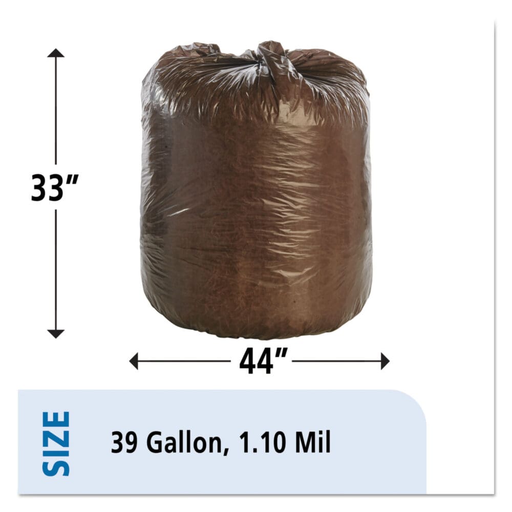 Controlled Life-Cycle Plastic Trash Bags, 39 gal, 1.1 mil, 33" x 44", Brown, 40/Box - Image 9