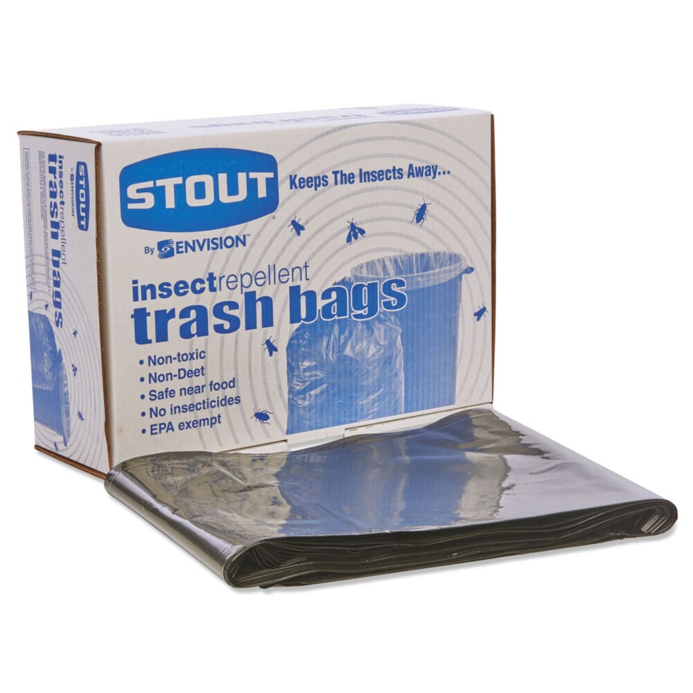 Insect-Repellent Trash Bags, 45 gal, 2 mil, 40" x 45", Black, 65/Box - Image 3