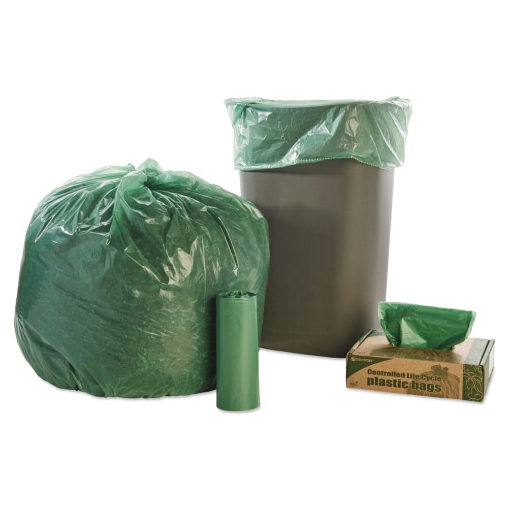 Controlled Life-Cycle Plastic Trash Bags, 33 gal, 1.1 mil, 33" x 40", Green, 40/Box - Image 8