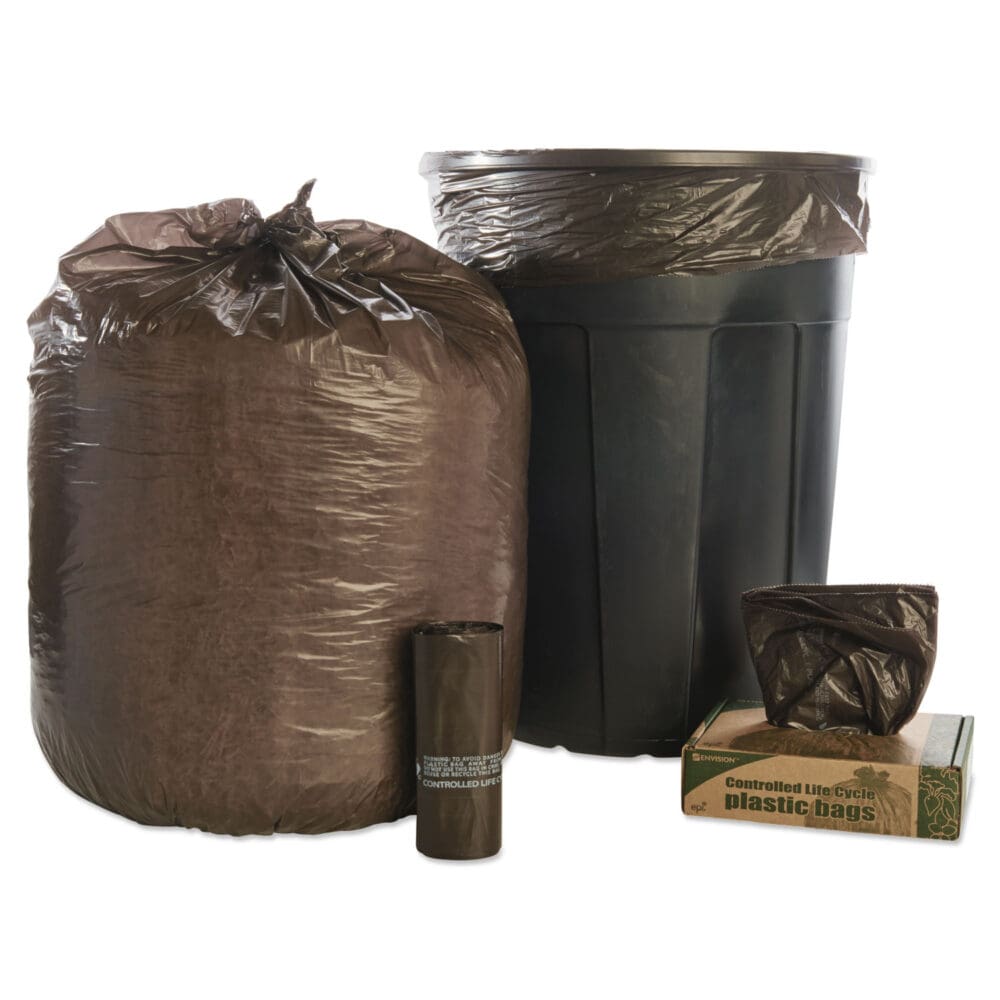 Controlled Life-Cycle Plastic Trash Bags, 30 gal, 0.8 mil, 30" x 36", Brown, 60/Box - Image 8