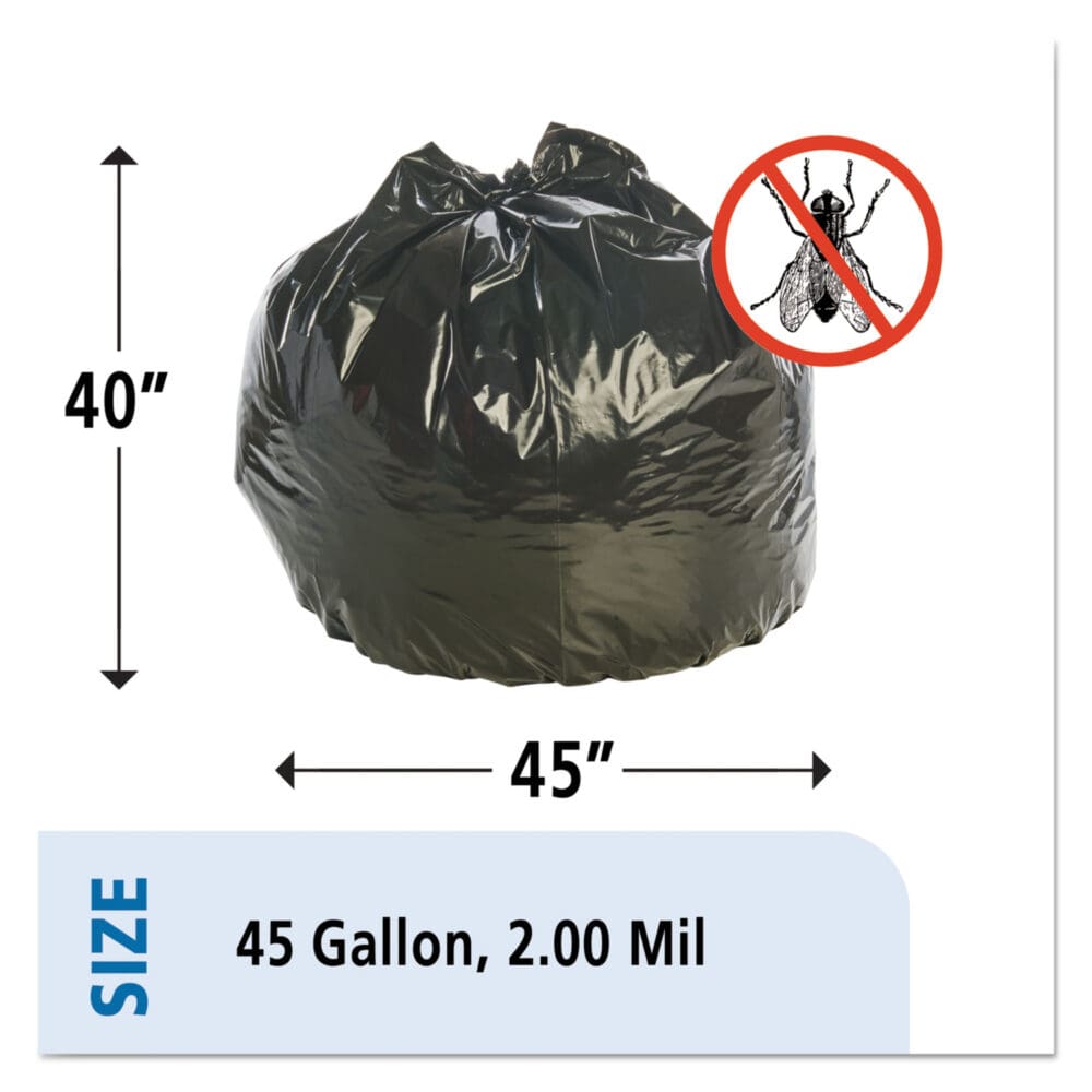 Insect-Repellent Trash Bags, 45 gal, 2 mil, 40" x 45", Black, 65/Box - Image 5
