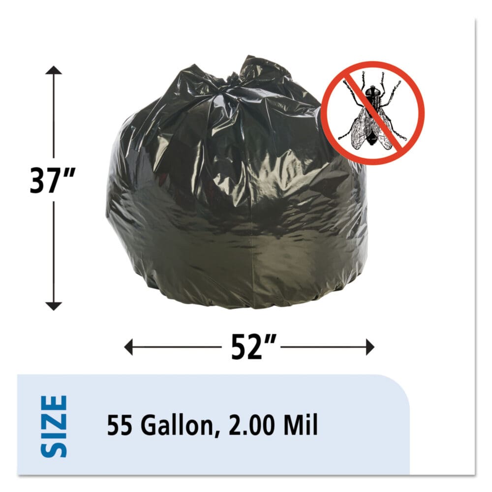 Insect-Repellent Trash Bags, 55 gal, 2 mil, 37" x 52", Black, 65/Box - Image 5