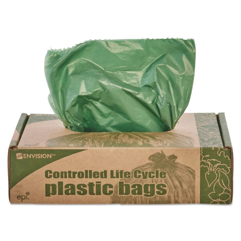 Controlled Life-Cycle Plastic Trash Bags, 33 gal, 1.1 mil, 33" x 40", Green, 40/Box - Image 4
