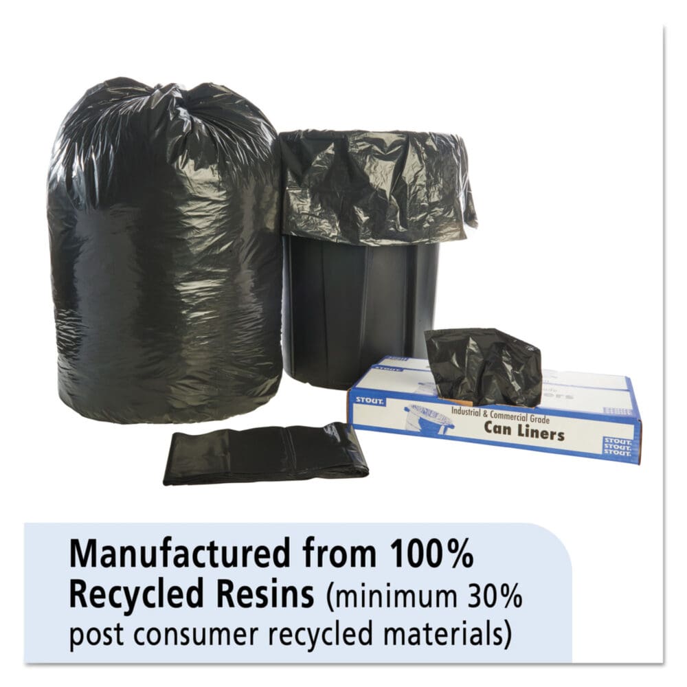 Total Recycled Content Plastic Trash Bags, 65 gal, 1.5 mil, 50" x 51", Brown/Black, 100/Carton - Image 2