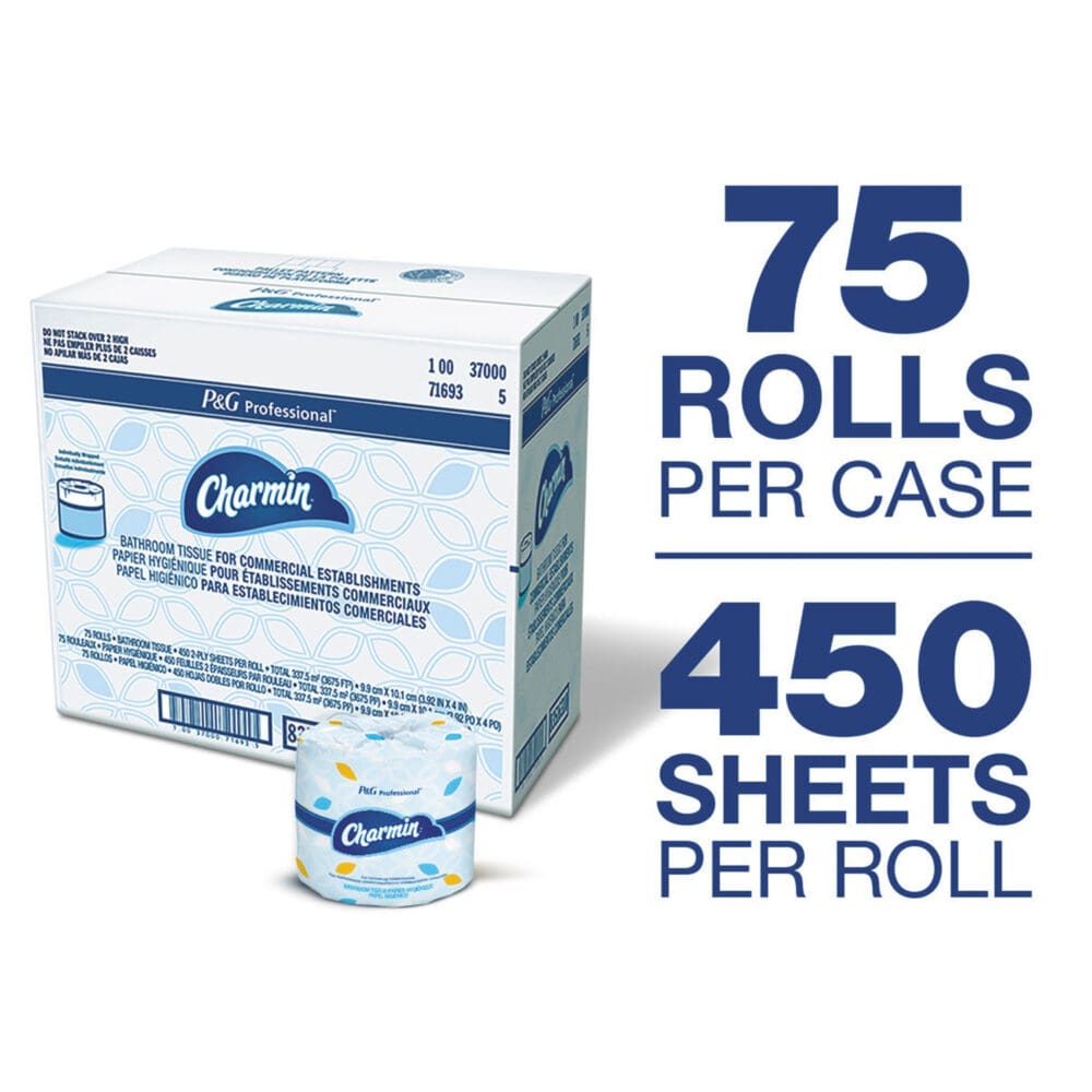 Commercial Bathroom Tissue, Septic Safe, Individually Wrapped, 2-Ply, White, 450 Sheets/Roll, 75 Rolls/Carton - Image 2